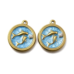 Плоский Круглый 304 нержавеющей стальной эмали подвески, морские животные, с абс пластмассовой имитационной жемчужиной, ионное покрытие (ip), реальный 18 k позолоченный, плоско-круглые, 20x17.5x3.5 мм, отверстие : 1.2 мм