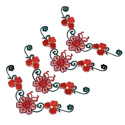 FireBrick Computerized Embroidery Non Woven Fabric Iron On/Sew On Patches, with Polyester Thread Costume Accessories, Hot Melt Adhesive on the Back, Plum Blossom, FireBrick, 190x75x1.5mm