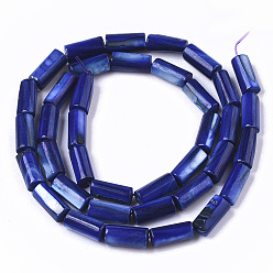 Blue Natural Freshwater Shell Beads, Dyed, Column, Blue, 10x4.5mm, Hole: 0.9mm, about 36pcs/Strand, 14.17 inch(36 cm)