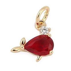 Whale Латунь прокладывает кубические циркониевые прелести, реальный 18 k позолоченный, с целью перехода в кольце, кит, 10x10x3.5 мм, отверстие : 3.5 мм