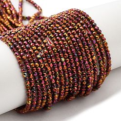 Покрытие Бургундии Стеклянные бусины с гальваническим покрытием , полное покрытие, граненые круглые, бордовый покрытием, 2 мм, отверстие : 0.7 мм, около 160~178 шт / нитка, 34.5~36 см