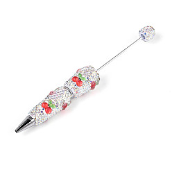 Вишня Шариковая ручка с паве из смолы и полимерной глины со стразами, железная ручка из бисера, для индивидуальной ручки с ювелирными бусинами, вишня, 147.5~151x15~20 мм