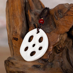 Другие Ретро этнический фарфоровый кулон регулируемые ожерелья из полиэстерового шнура для женщин, красные и светло-зеленые, кусочек корня лотоса, 23.62 дюйм (60 см)