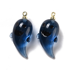 Prussian Blue Halloween Transparent Resin Pendants, with Light Gold Tone Metal Loops, Ghost, Prussian Blue, 23.5x11x9.5mm, Hole: 1.5mm