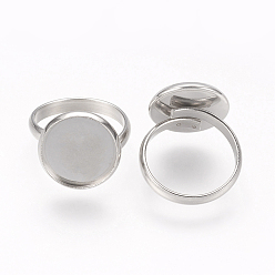 Stainless Steel Color Adjustable 304 Stainless Steel Finger Rings Components, Pad Ring Base Findings, Flat Round, Stainless Steel Color, Tray: 14mm, Size 7, 17mm