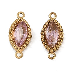 Сливовый Ионное покрытие (ip) 304 подвески-коннекторы из нержавеющей стали с кубическим цирконием в форме конского глаза, реальный 18 k позолоченный, слива, 13x6x2.5 мм, отверстие : 0.9 мм