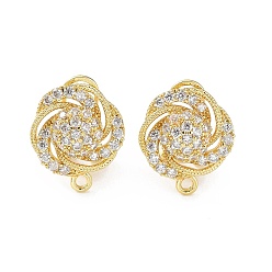 Real 18K Gold Plated Hollow Flower Brass Micro Pave Cubic Zirconia Stud Earrings Finding, with Horizontal Loops, Cadmium Free & Lead Free, Real 18K Gold Plated, 17.5x15mm, Hole: 1.5mm, Pin: 0.8mm