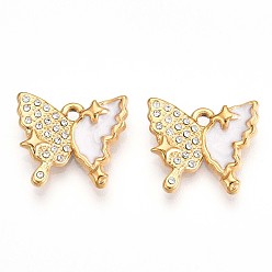 Кристалл Ионное покрытие (ip) 304 подвески со стразами из эмали из нержавеющей стали, бабочка, реальный 18 k позолоченный, кристалл, 14.5x16.8x3 мм, отверстие : 1.6 мм