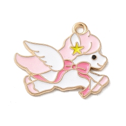 Pink Подвески из эмали и сплава, золотой свет, очарование единорога, розовые, 19x23x1 мм, отверстие : 1.6 мм