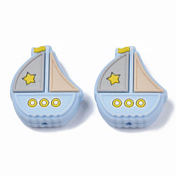 Светло-Голубой Пищевые экологически чистые силиконовые фокусные шарики, лодка, Небесно-голубой, 28x25x9 мм, отверстие : 2 мм