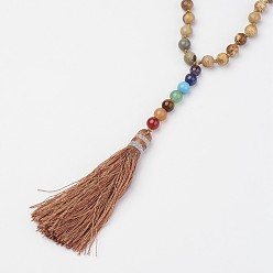 Picture Jasper Picture Jasper Beaded and Gemstone Beaded Necklaces, with Tassel Pendants, 32.87 inch(835mm)