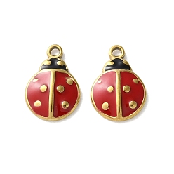Красный 304 из нержавеющей стали шармы эмали, ионное покрытие (ip), очарование божьей коровки, золотые, красные, 13x8.5x2 мм, отверстие : 1.2 мм