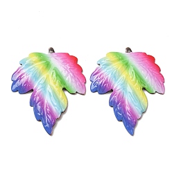 Leaf Rainbow Color Printed Iron Pendants, Red Copper, Colorful, Maple Leaf Charm, 47x39x2mm, Hole: 1.3mm