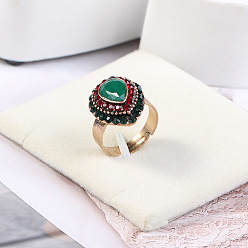 Зеленый Кольца из цинкового сплава со стразами и смолой, античное золото , зелёные, слеза: 19x15 мм, внутренний диаметр: 17 мм