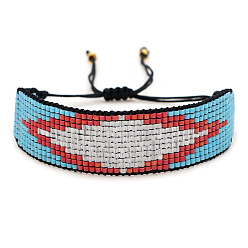 Темно-Голубой Браслеты из плетеных бусин в этническом стиле для женщин, ромб шаблон, глубокое синее небо