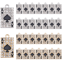 Platinum & Golden 30Pcs 2 Colors Alloy Rhinestone Pendants, Playing Card with Ace of Spades Charms, with Enamel, Platinum & Golden, 22.5x13x2mm, Hole: 2mm, 15pcs/color