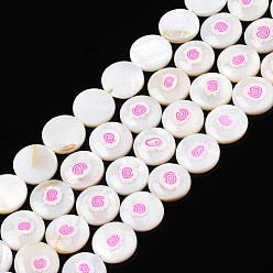 Hot Pink Natural Freshwater Shell Enamel Beads, Flat Round, Hot Pink, 11x3mm, Hole: 0.8mm, about 32pcs/strand, 14.37 inch(36.5cm)