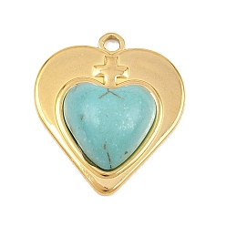 Сердце Богемный стиль 304 нержавеющая сталь с подвесками из синтетической бирюзы, золотые, сердце, 22.5x19.5x6 мм, отверстие : 2 мм