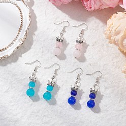 (52) Непрозрачная лаванда 3 пары серег-подвесок из искусственного нефрита, окрашенных методом запекания, корона с круглым, с экологически чистым окрашенным стеклянным перламутром и сплавом, разноцветные, 50.5x10.5 мм