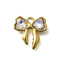 Хрусталь AB 304 подвески из нержавеющей стали, со стразами, ионное покрытие (ip), бантом, реальный 18 k позолоченный, хрусталь AB, 18x18x4.5 мм, отверстие : 1.8 мм