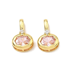 Pink Кулон из циркония, одиночные каменные прелести, овальные амулеты, реальный 18 k позолоченный, розовые, 15.5x10x7 мм, отверстие : 2.5x6 мм