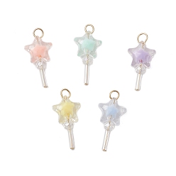 Золотой 5шт. акриловые и стеклянные подвески, с 304 findngs из нержавеющей стали, звезда, золотые, 23.5x11x6.5 мм, отверстие : 3.5x3 мм, 5 шт / комплект