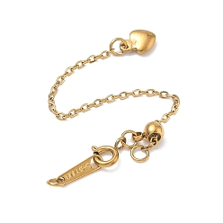 Real 18K Gold Plated 304 Stainless Steel Cable Chain Extenders, with Clasps and Heart Charms, Ion Plating(IP), Long-Lasting Plated, Real 18K Gold Plated, 67mm