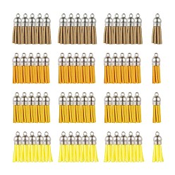 Gold 60Pcs 4 Colors Faux Suede Tassel Pendant Decorations, with Platinum CCB Plastic Cord Ends, Gold, 33~35x10mm, Hole: 2.5~3mm, 15pcs/color