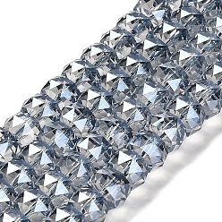 Светлый Стально-синий Прозрачные стеклянные бусины гальваническим пряди, гальваническое покрытие, граненые, баррель, светло-стальной синий, 8x6 мм, отверстие : 1.2 мм, около 64 шт / нитка, 14.96'' (38 см)