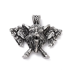 Antik Silber Farbe Handpolierte Edelstahlanhänger, Wikinger Soldat, Antik Silber Farbe, 304 mm, Bohrung: 43.5x51x19 mm