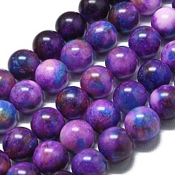 Сине-фиолетовый Натуральный Malaysia нефритовые бусы пряди, окрашенная и подогревом, круглые, красочный, 14 мм, отверстие : 1.5 мм, около 27 шт / нитка, 14.96 дюйм (38 см)