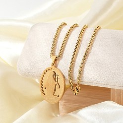 Настоящее золото 18K 201 ожерелья из нержавеющей стали с подвеской в виде Девы Марии и цепочкой из пшеницы для мужчин, реальный 18 k позолоченный, 23.50 дюйм (59.7 см), Кулон : 38x25 мм