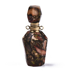 Sandy Brown Assembled Synthetic Pyrite and Imperial Jasper Openable Perfume Bottle Pendants, with Brass Findings, Dyed, Sandy Brown, capacity: 1ml(0.03 fl. oz), 41~42x17~18x17~18mm, Hole: 1.8mm, Capacity: 1ml(0.03 fl. oz)