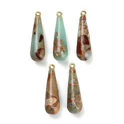 Аква Терра Яшма Синтетические подвески Aqua Terra Jasper, с латунной фурнитурой , слезинки, золотые, 33.5~34x10 мм, отверстие : 1.8 мм