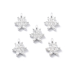 Серебро 925 подвески-звездочки из стерлингового серебра с микропаве из прозрачных кубических цирконий, с печатью 925, серебряные, 6.3x5.4x2 мм, отверстие : 0.9 мм