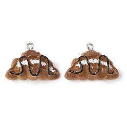 Food Непрозрачные подвески смолы, имитация еды, с платиново-железными петлями, круассан, 21x30x9 мм, отверстие : 2 мм