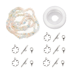Morganite DIY Bracelets Necklaces Jewelry Sets, Natural Morganite Chips Beads Strands, Toggle Clasps, Lobster Claw Clasps and Elastic Wire, 12.6x10.6x2.1cm