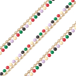 Golden 304 Stainless Steel Link Chains, with Enamel Charms, Unwelded, Teardrop, Golden, 6x5x1.5mm