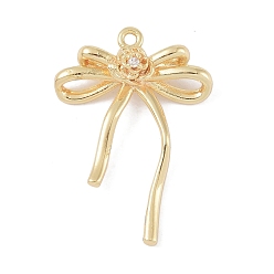 Золотой Латунные микропаве прозрачные подвески с фианитом, бантом, золотые, 24.5x18x6 мм, отверстие : 1 мм