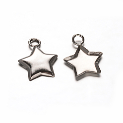 Stainless Steel Color Tarnish Resistant Star 201 Stainless Steel Pendant Cabochon Settings, Plain Edge Bezel Cups, Stainless Steel Color, Tray: 11x11mm, 16x13x2mm, Hole: 2.5mm