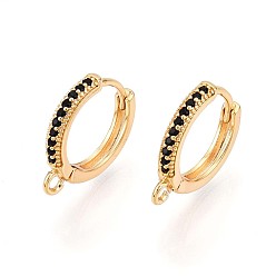 Черный Латунный микропаве кубический цирконий кольцо серьги фурнитура, без свинца, без никеля и без кадмия, кольцо, реальный 18 k позолоченный, чёрные, 15.5x14x2.5 мм, отверстие : 1.4~1.5 мм, штифты : 0.8 мм