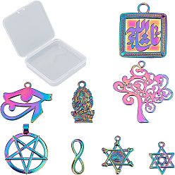 Rainbow Color Alloy Pendants, Cadmium Free & Lead Free, Rainbow Color, 1pcs/style, 8 Style, 8pcs/box