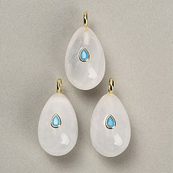 Quartz Crystal Natural Quartz Crystal Pendants, Rock Crystal Teardrop Charms, with Brass Pave Cubic Zirconia Findings, Golden, 38~39.5x20~21x21.5~22.5mm, Hole: 4.5mm