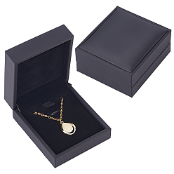 Black PU Leather Pendant Box, with Foam Mat, Rectangle, Black, 7.3x8.4x3.8cm