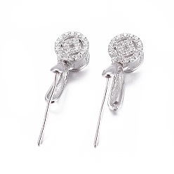 Platinum Anti-Tarnish Rhodium Plated 925 Sterling Silver Pendant Bails, with Cubic Zirconia, Copper Cash, Clear, Platinum, 12.5mm, Hole: 4x2mm, Pin: 0.7mm, Inseam Length: 5.5mm