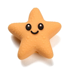 Yellow Food Grade Eco-Friendly Silicone Beads, Cute Starfish, Yellow, 28x28x13mm, Hole: 2mm