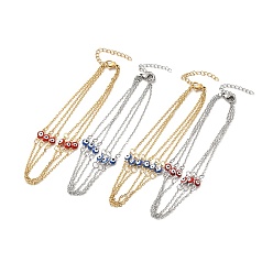 Mixed Color 304 Stainless Steel Curb Chains Triple Layered Anklet, Enamel Evil Eye Links Anklet for Women, Mixed Color, 8-5/8 inch(22cm)