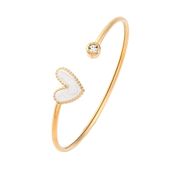 Белый 201 эмалированные браслеты-манжеты из нержавеющей стали для женщин, сердце, со стразами, золотые, белые, внутренний диаметр: 2x2-3/8 дюйм (5.2x6 см)