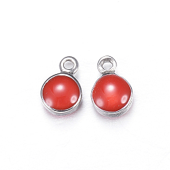 Red 304 Stainless Steel Enamel Charms, Enamelled Sequins, Flat Round, Red, 7x4.5x3mm, Hole: 1mm