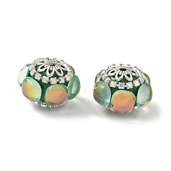 Зеленый Акриловые бусины-рондели со стразами, со сплавом и стеклом, для ручек с бусинами, брелки и украшения, старинное серебро и серебро, зелёные, 21.5x20x15 мм, отверстие : 2 мм